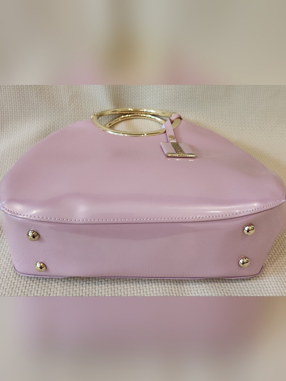 Pink Patent Leather Satchel Gold Ring Top Handle Crossbody Bag Structured Purse - Picture 3 of 16